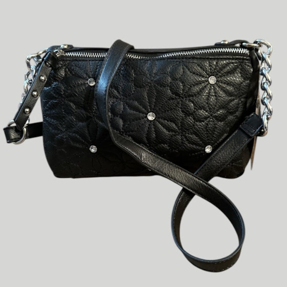 NWT LaTique Black Jasmine~ Floral~ Bling~ Crossbody (D15)